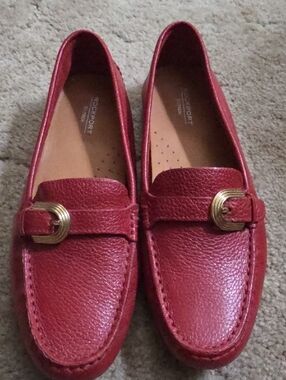 Rockport Women's Red Leather Loafers with Gold Accent